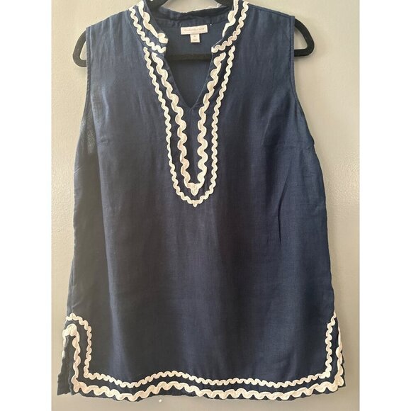 Charter Club Tops - Charter Club Linen Top Size M Navy Blue White Embroidered Coastal Preppy Chic